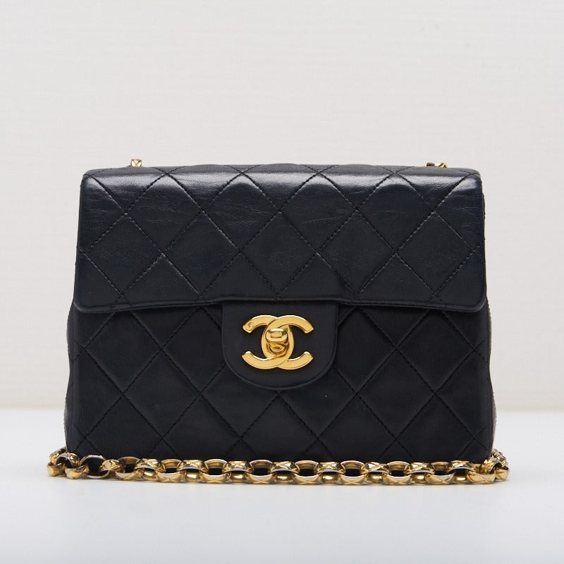 CHANEL Lambskin Black Matelasse Chain Shoulder Bag