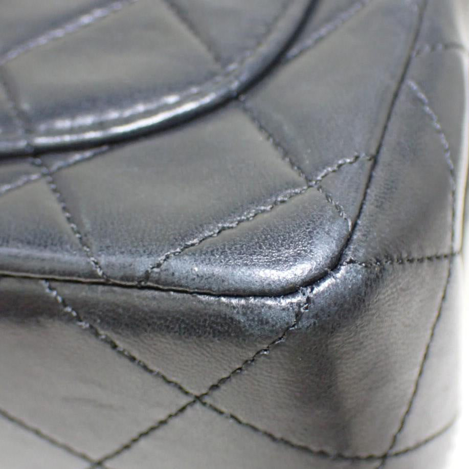 CHANEL Lambskin Black Matelasse Chain Shoulder Bag