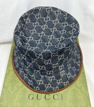 GUCCI　グッチ ＧＧキャンバスハット サイズＭ　58　デニム×レザー