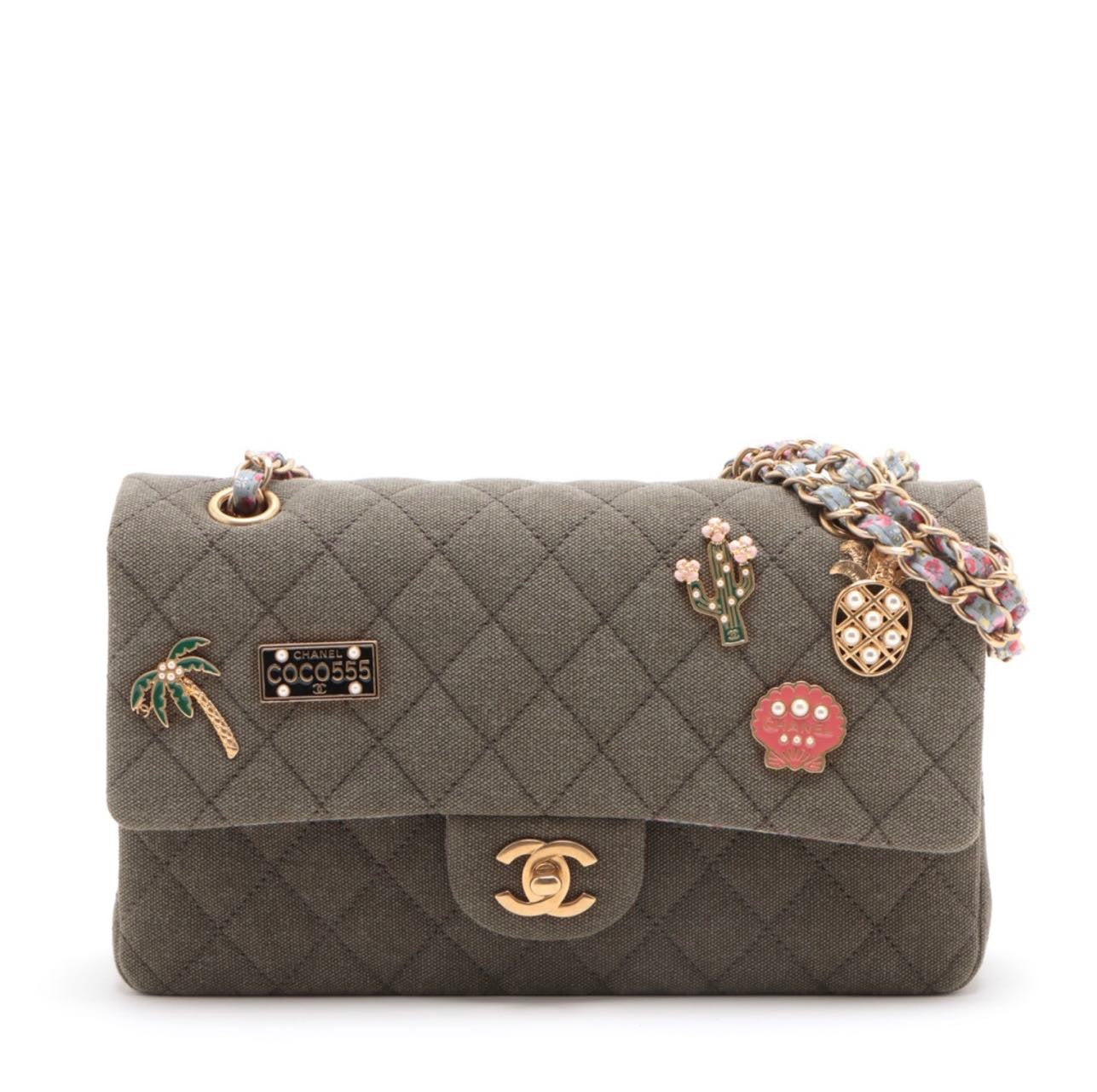 CHANEL Canvas Quilted Coco Cuba Charms Shoulder Bag