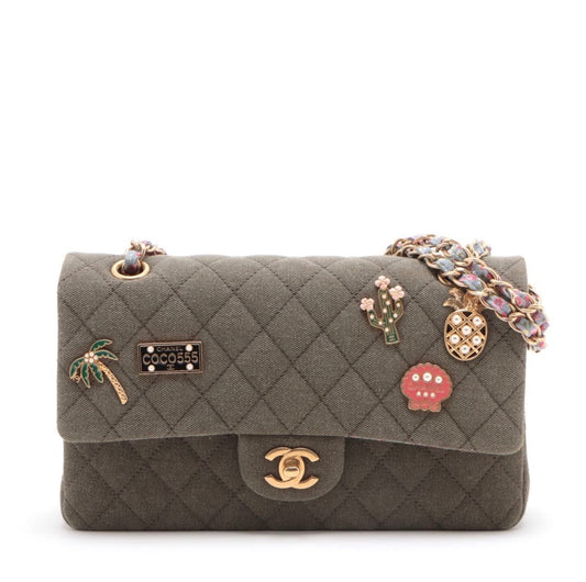 CHANEL Canvas Quilted Coco Cuba Charms Shoulder Bag