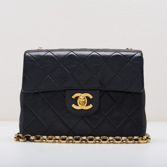 CHANEL Lambskin Black Matelasse Chain Shoulder Bag