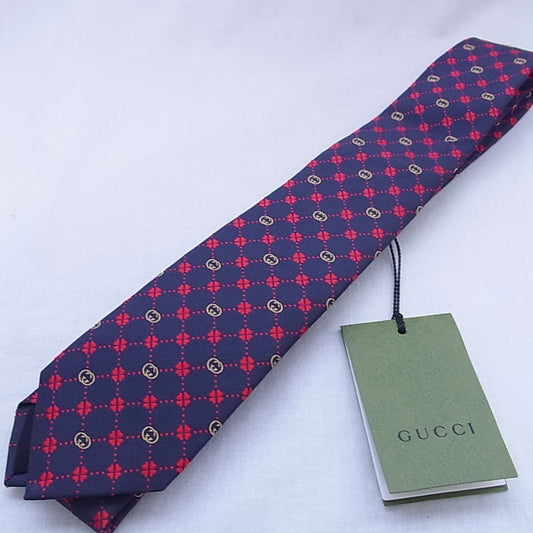 GUCCI Bee x Clover x Interlocking Pattern Necktie