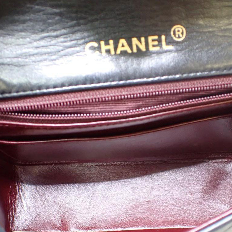 CHANEL Lambskin Black Matelasse Chain Shoulder Bag
